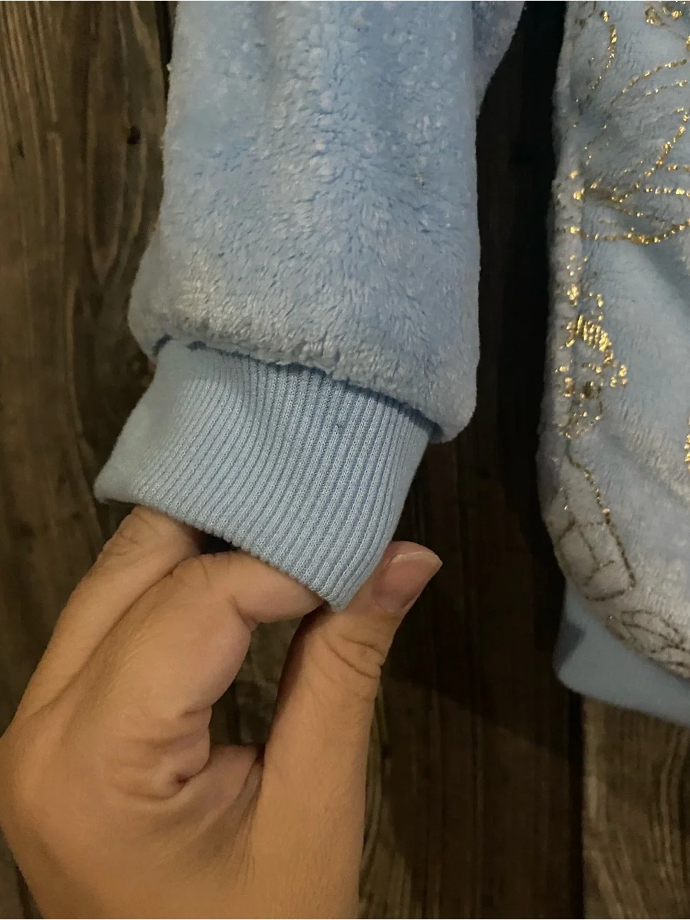 Disney Light Blue Plush Hooded Jacket with Pink Lining and Gold Accents